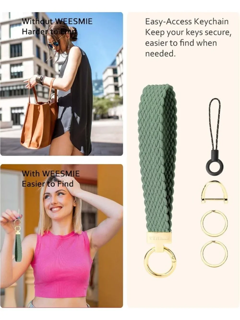 Stretchy Keychain Wristlet for Car Keys, Versatile Key Ring Holder Accessory